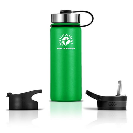 Stainless Steel Water Bottle/Thermos:18-64 oz 8 colors Double Wall Vacuum Insulated:Wide Mouth Metal Travel Tumbler:Heavy Duty Reusable BPA Free Twist Lid Bottle for Hot/Cold Liquid: Bonus-2 Lids