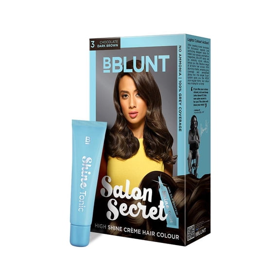 BBLUNT Salon Secret High Shine Creme Hair Colour Chocolate Dark Brown 3, No Ammonia