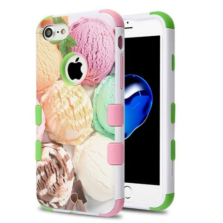 Ic Cover - Wydan Case Compatible For iPhone 7 Plus - Tuff Hybrid Shockproof Protective Heavy Duty Hard Protective Phone Cover for Apple - Ice Cream Scoops