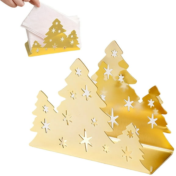 1 Pcs Napkin Holders for Tables Christmas Tree Design Napkin Holders Table Tissue Dispenser Modern Paper Napkin Holder for Kitchen Farmhouse Restaurant Decoration 6.22 x 4.8 x 2.56 Inch (Gold)
