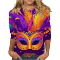 thumbnail image 2 of RKSTN Mardi Gras 3/4 Length Sleeve Womens Tops Oversized Crewneck Carnival Graphic Printed Three Quarter Sleeve T Shirt Women Casual Round Neck Funny Tuesday Carnival Party Loose Short Sleeve Shirt, 2 of 6