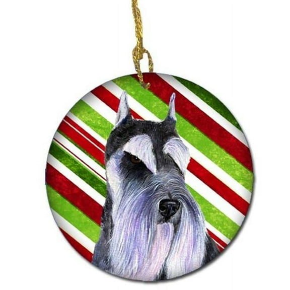 Schnauzer Candy Cane Holiday Christmas Ceramic Ornament