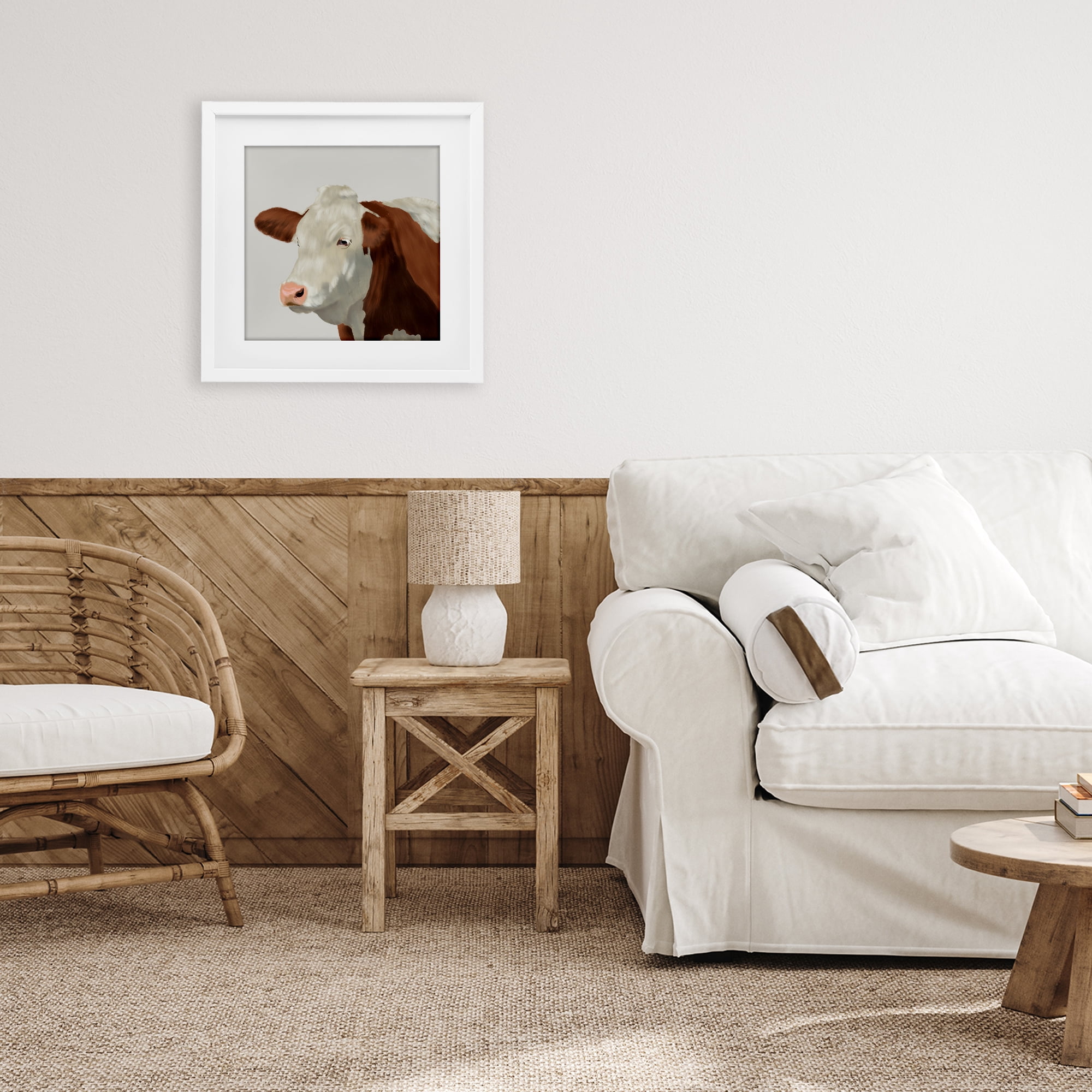 Stupell Industries Farm Friend Cow Portrait White Framed Print Under Glass, design by Marcus Prime