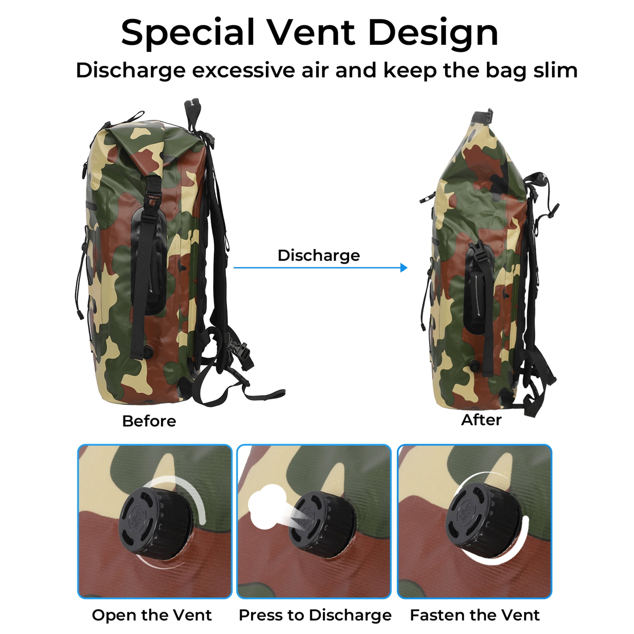 AFISHTOUR Dry Bag Waterproof Backpack, 35L Roll Top Floating Dry Backpack for Kayaking, Hiking, Camping, Travel (Green)