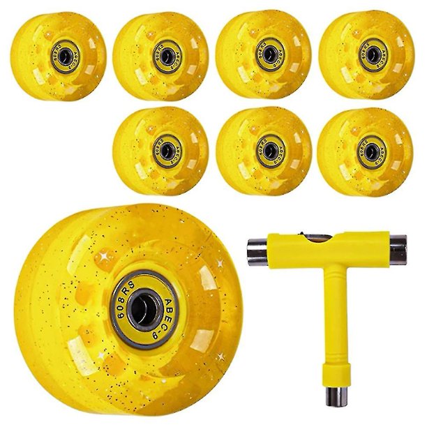 Paquete de 8 ruedas de patinaje de cuatro ruedas con rodamientos, 32x58 mm, 82a, amarillas