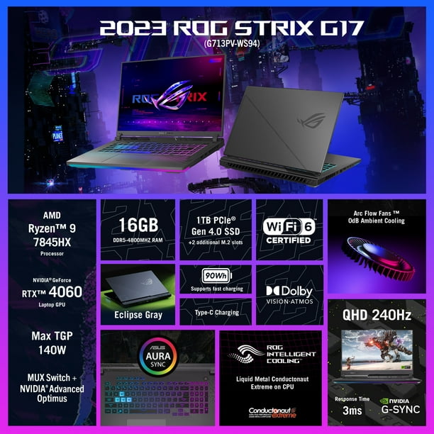 ASUS - 17.3型 RYZEN7/RX580/16GB/256GB＋1TB ASUS ROG STRIX AMD Gaming Laptop, Ryzen 7 1700, Radeon RX580