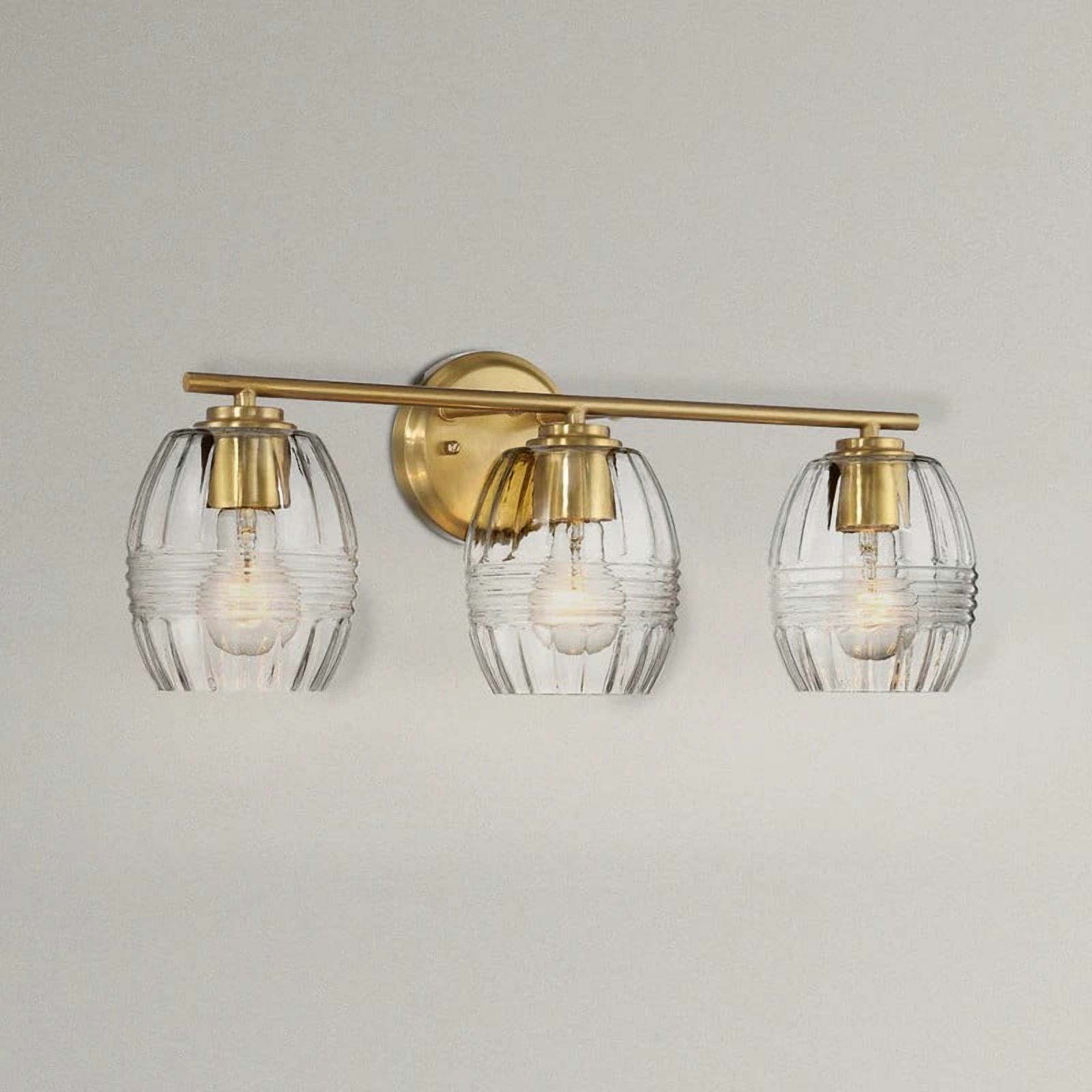 Noaman Luster Three Lights Vanity Wall Lamp - Satin Brass, 22.2in Wide, Clear Glass Bathroom Mirror Light Fixture, Gold Finish for Elegant Illumination
