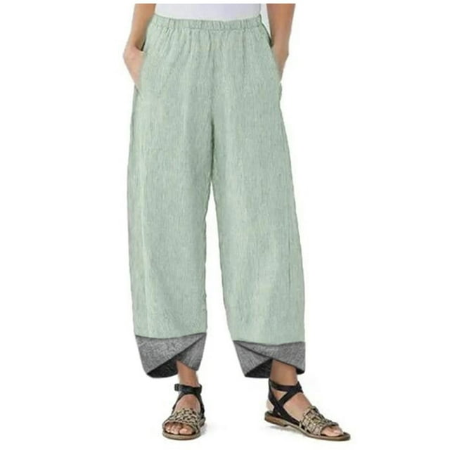 Women Fashion Light Linen Pants Women with Zipper Pockets Women Elastic Drawstring Running Pants for Women plus Size Women Short Dress Pants Wide Pants And Striped Leg Warmers Womens plus Pants Women