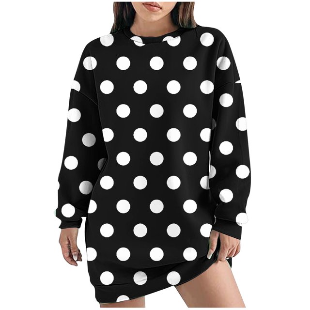 Summer Casual Dress,Ladies Fashionable and Casual Fall and Winter Round Neck Long Sleeved Printing Dress