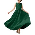 thumbnail image 2 of LEKWK Girls Bridesmaid Flower Dress Sleeveless Satin Bow Tie Backless Pageant Gown Pleated Flowy A-Line Princess Dresses for Birthday Party Wedding 0-13Y, 2 of 9