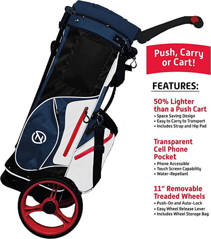 Zero Friction Wheel Pro Push Cart and Stand Bag, Navy