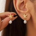 thumbnail image 2 of DESIGNICE Seashell Starfish Earrings Beach Jewelry for Women Pearl Drop Shell Earrings Ocean Beachy Fashion Accessories Womens Summer Outfits Tropical Vacation Outfits, 2 of 7
