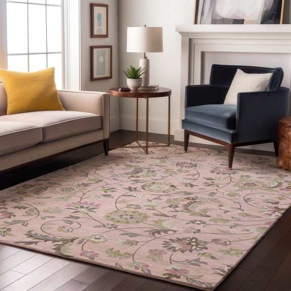 Addison Rugs Mayfield Premium Machine Washable Transitional Floral Pink Rectangle Rug, 9' x 12'