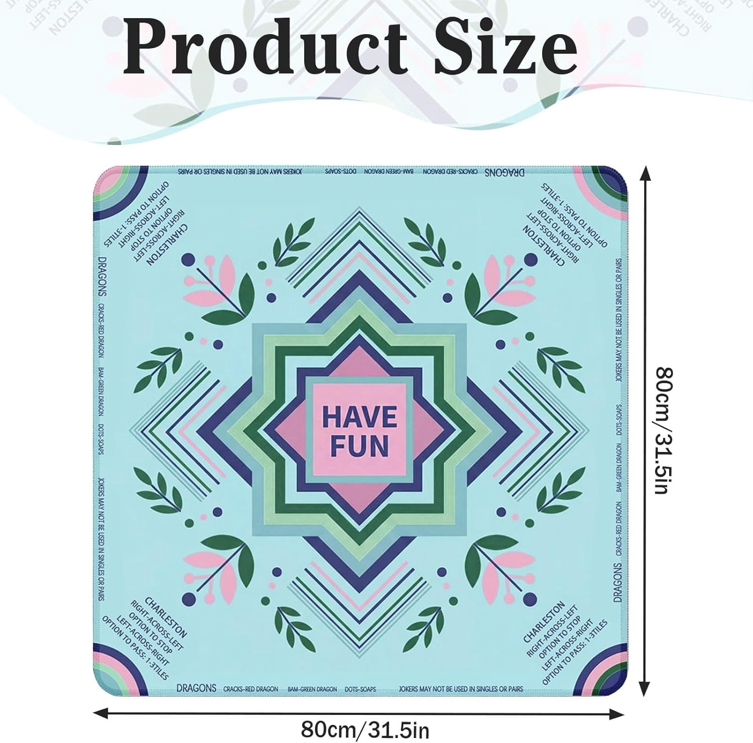Mahjong Mat with Black Carrying Bag Geometric Boho Floral Non-Slip Noise Reduction Gaming Mat 31.5" x 31.5" Rubber Multi Purpose Game Table Cover for Mahjong Card Dominoes Board Tile Games