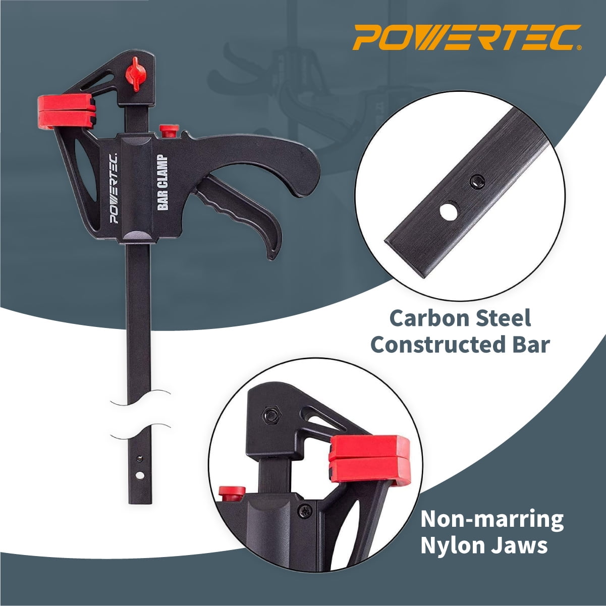 POWERTEC 6" and 12" Bar Clamps with Spreader, Trigger Clamps for Woodworking, One-Handed Carpenter Quick Clamp Sets for Gluing, Wood Clamps for Woodworking Tools, 6PK, 71787