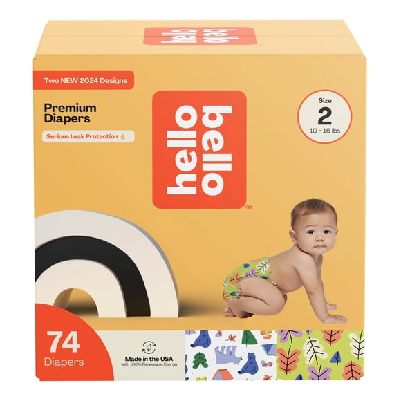 Pañales Hello Bello Talla 2 Premium 74 unidades Happy Camper Live Leaf