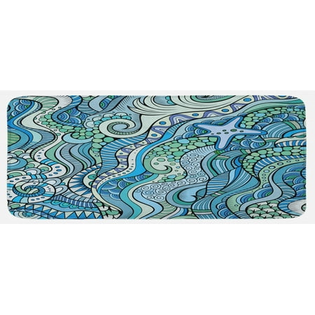 

Blue Kitchen Mat Underwater Wildlife Inspiration Ornamental Abstract Composition Plush Decorative Kitchen Mat with Non Slip Backing 47 X 19 Turquoise Blue Lavender by Ambesonne