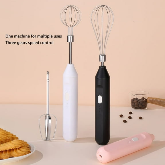 Mini Electric Handheld Kitchen Mixer Egg Beater, USB Rechargeable Hand Mixer for Baking Cake, Egg White, Yeast Dough, Include 3 Stainless Steel Whisk - Black