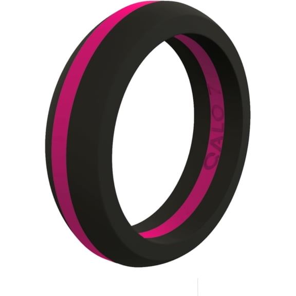 QALO Women's Breast Cancer Awareness Thin Pink Line Classic Silicone Ring – Durable Wedding Bands with Flexible Comfortable Fit – Skin-Friendly and Lightweight Design – Size 08
