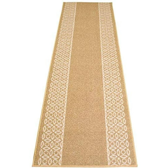 Custom Size Runner Rug Berber Chain Border Beige Design Rug Runner 26 Inch Wide and Your Choice of Your Length By Feet Proudly Customize In USA Facility(Beige With White Border, 27 ft x 26 in)