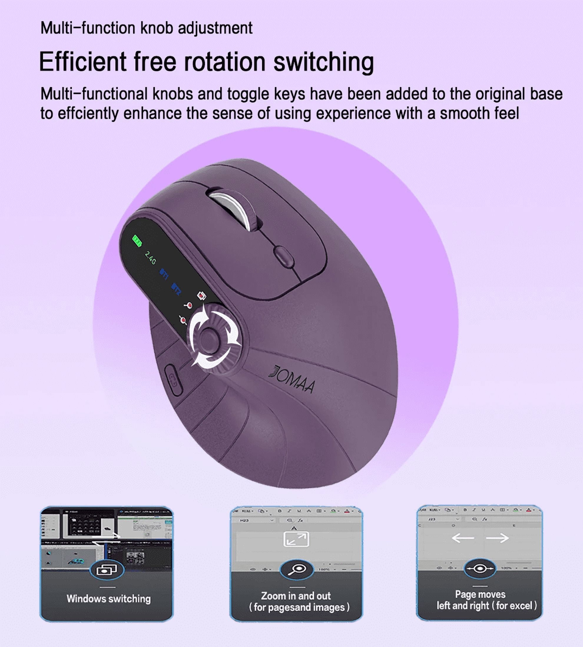 Jomaa Bluetooth Wireless Vertical Mouse With Function Adjustment Knob Slient Click Rechargeable Ergonomic Mice for Win/IOS/Android