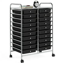 Topeakmart 20 Drawers Rolling Storage Cart Bin Organizer on Wheels Scrapbook Paper Office School Organizer, Black