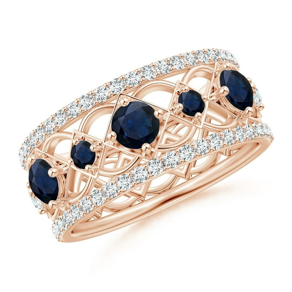 ANGARA Natural Art Deco Inspired Graduated Sapphire and Diamond Ring in 14K Rose Gold for Women (Size-3.8mm) | September Birthstone, Anniversary, Jewelry Gift for Women | Natural Blue Sapphire Ring
