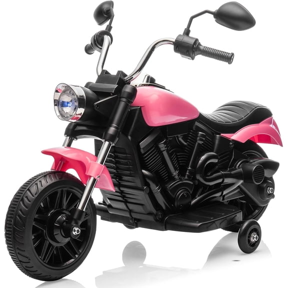 12V Electric Ride-On Motorcycle with Training Wheels, 3-Wheel Design, Forward/Reverse/Pause, LED Headlight, Horn & Music, USB/AUX, 1.5–3.1 mph, 66 lb Capacity,Pink