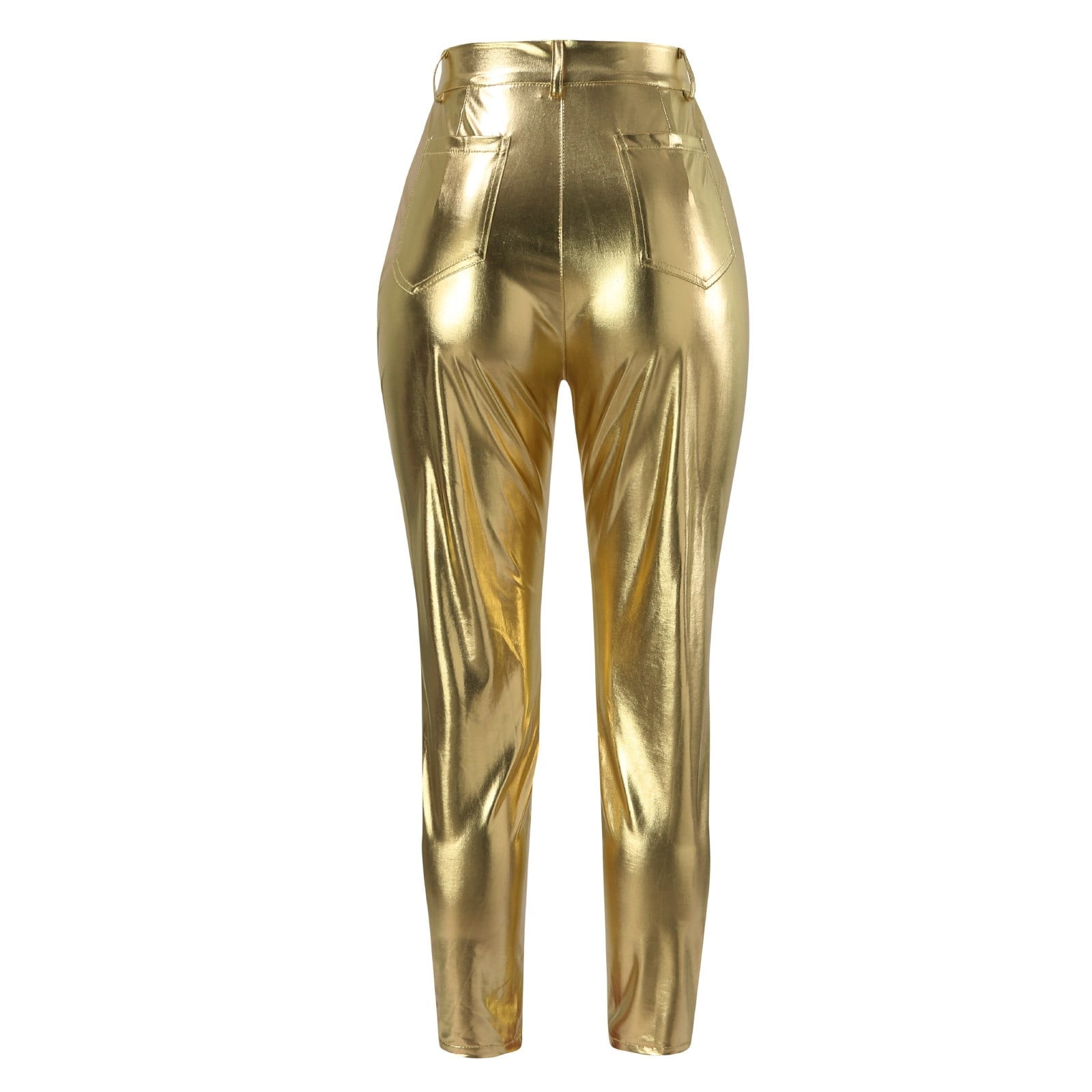 BKQCNKM Cargo Pants Women Women'S Mid Waist Faux Leather Leggings Stretch Leather Pleather Pants Workout Sets For Women Womens Pants Gold XL
