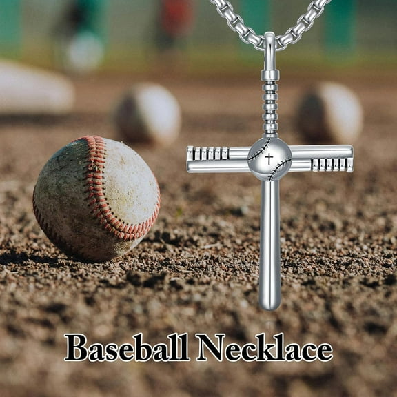 Baseball Necklace 925 Sterling Silver Baseball Cross Pendant Necklace for Men Women