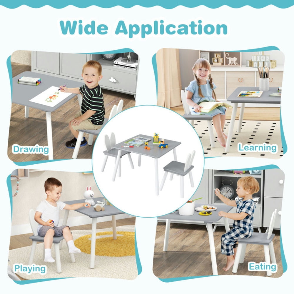 Topcobe 3 Pieces Kids Table and Chairs Set for Arts Crafts Snack Time, Toddler Chair and Table Set-Gray