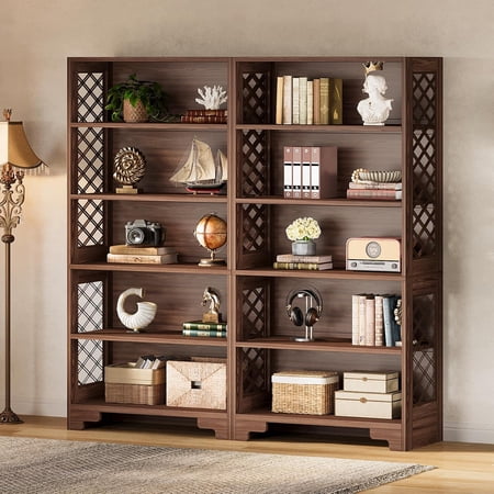 Tribesigns 70.87 Inch Tall Bookshelf Large Wooden Mid-Century Modern Bookcase 6-Tier Freestanding Open Bookshelves(2PC)