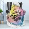 thumbnail image 4 of Saying Soft Flannel Fleece Throw Blanket, Doodle Inspiration Words in a Circle Frame with Cakes Coffee on Watercolors, Cozy Plush for Indoor and Outdoor Use, 50" x 70", Multicolor, by Ambesonne, 4 of 5