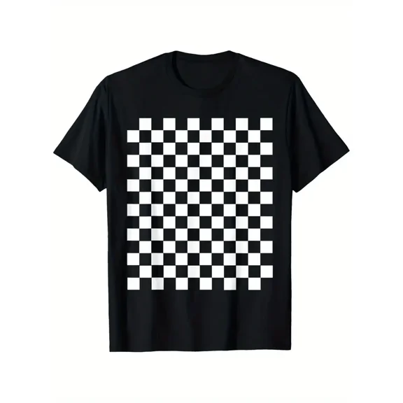 Black White Checkerboard T-Shirt, Suitable for all men and women outdoor short-sleeved t-shirts in all seasons, ready to wear 100% cotton, S-XXXL