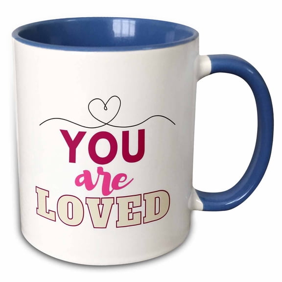 3drose, Image of Heart with Text of You Are Loved, 15oz Two-tone Blue Mug