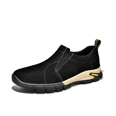 Mens Classic Loafers Non-slip Casual Walking Shoes Lightweight Outdoor Shoes Breathable Comfortable Work Shoes Black 10.5 US