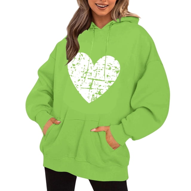 WEAIXIMIUNG Sweat à Fermeture Éclair pour Femmes Grande Taille Imprimé Cœur de la Saint-Valentin Manches Longues Col Rond avec Poche