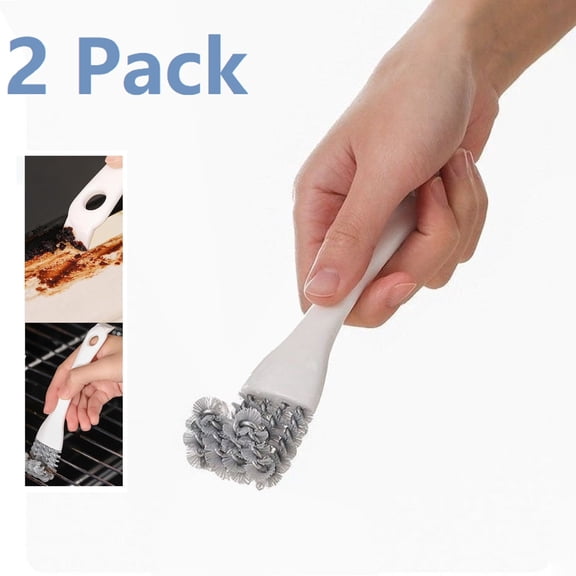 2 Pack 2-in-1 BBQ Grill Cleaning Brush with Scraper Mini Heavy-Duty Grill Cleaner Brush for Outdoor Grill Grates Kitchen Dead Corner Cleaning Tool