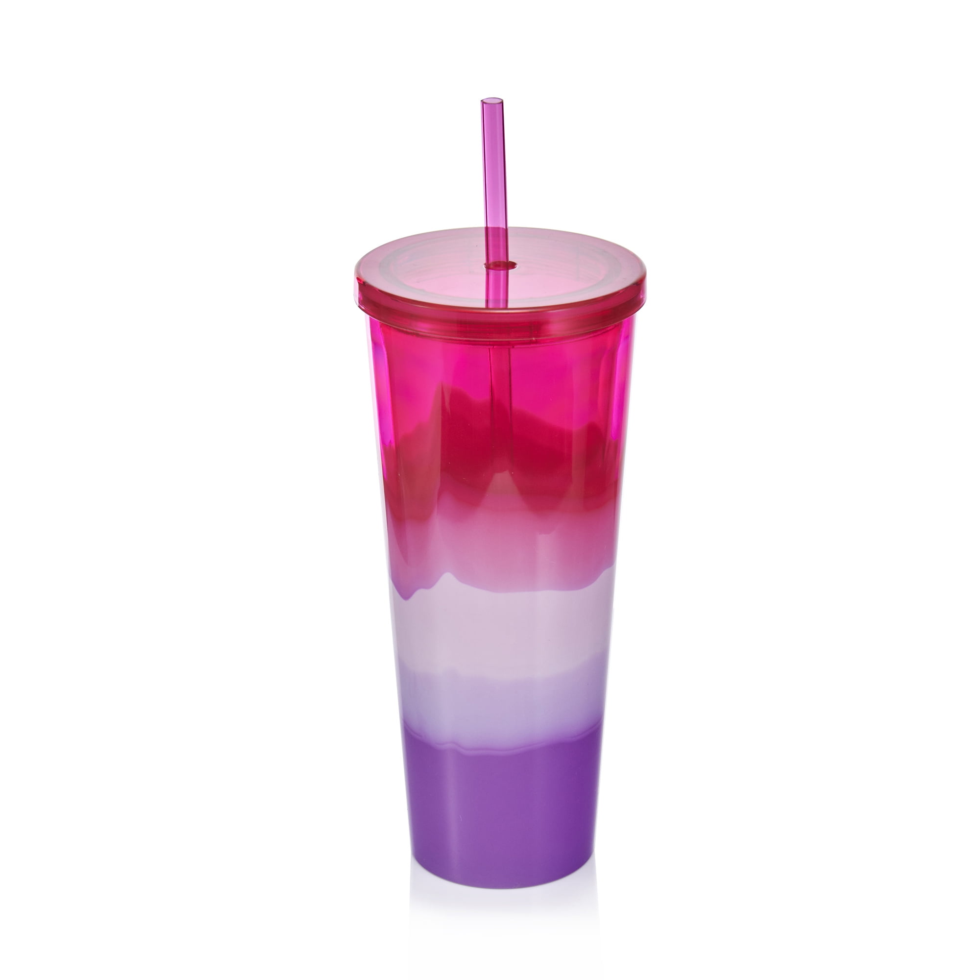 West & Fifth Bubble Gum Pink Double Wall Matte Rubber Coated Tumbler w/Straw