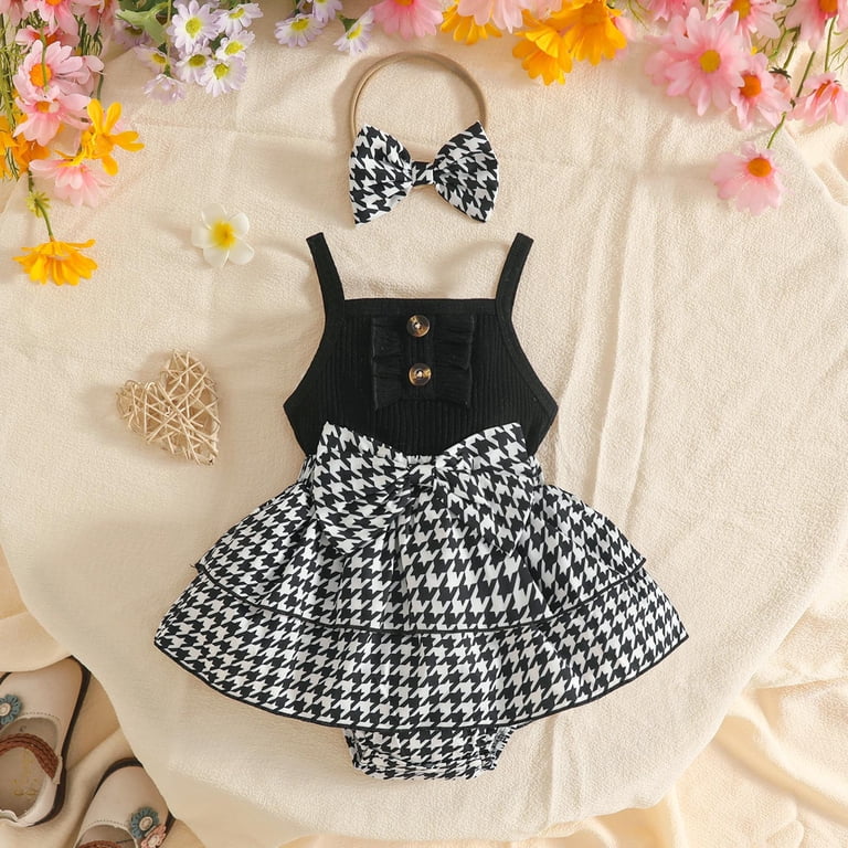 cute dress rompers Yammkia Rompers for Baby Girl Toddler Baby Girl Clothes Ribbed Short Sleeve Ruffle Bow Romper Dress Headband Cute Summer Outfit Jumpsuit Black Size,18