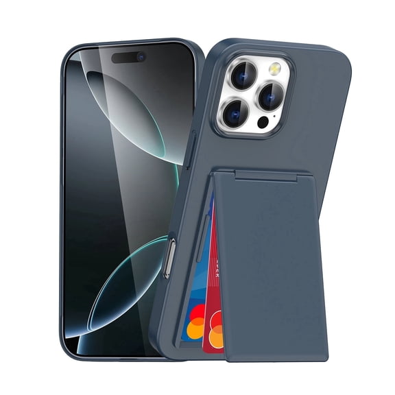 XNB Wallet Case Compatible with iPhone 16 Pro, with Hidden Card Slot Stand, Anti-Scratch, Not Yellowing, Slim Wallet Cover,Blue