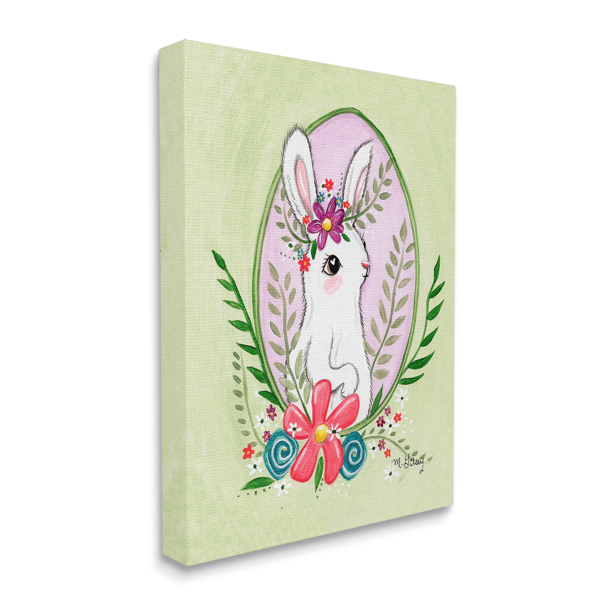 Stupell Industries Spring Bunny & Blossom Animals & Insects Painting Gallery Wrapped Canvas Art Print Wall Art, 16 x 20