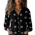 thumbnail image 2 of Black Womens Blouses Women's Long Sleeved Printed Button Down Shirt Ladies Tops and Blouses, 2 of 5