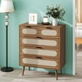 thumbnail image 6 of Hassch 5-Drawer Rattan Dresser for Bedroom, Tall Dresser Storage Chest of Drawers for Closet Bedside, Living Room, Hallway, 31.5"L x 15.75"W x 37.91"H, Walnut, 6 of 11