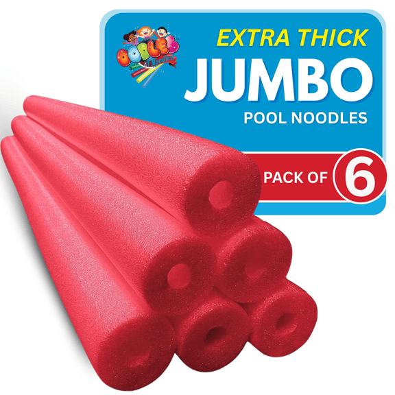 Oodles of Noodles Jumbo Pool Noodles - 6 Pack - Approx. 55 inch x 3.5 inch Hollow Core Pool Noodles Foam Tube (Red)