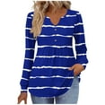 thumbnail image 2 of DAFPZW Womens Fall Long Sleeve Tops Casual V-Neck Pullover Blouses Trendy Striped Print Tunic Tops Color Block Blouse, 2 of 5