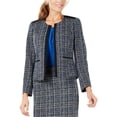 thumbnail image 1 of Kasper Womens Jewel Neck Jacquard Blazer Jacket, Blue, 10, 1 of 1