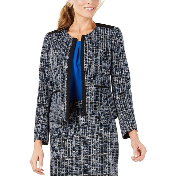 Kasper Womens Jewel Neck Jacquard Blazer Jacket, Blue, 10