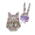 thumbnail image 3 of KAUOD Baby Girl Easter Outfit Toddler Sleeveless Bodysuit Romper Floral Bunny Printed Jumpsuit with Cute Rabbit Ears Hat Set, 3 of 9