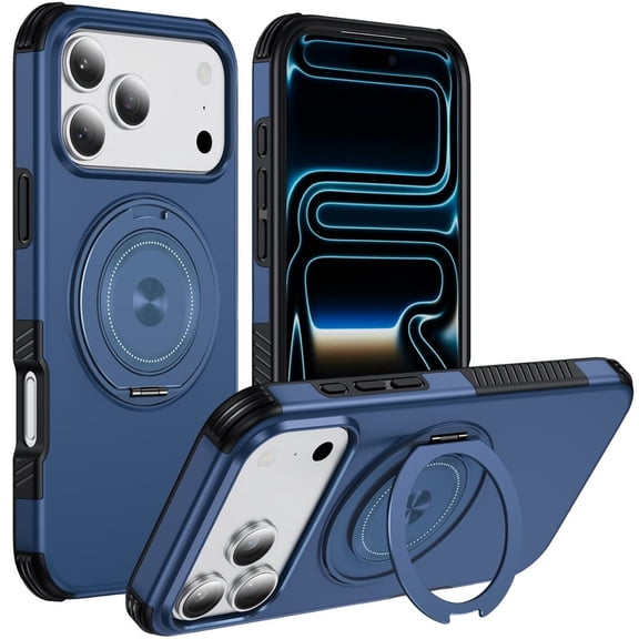 For iPhone 18 Pro Max Phone Case Magnetic 360° Rotating Holder Drop Protector Cover,Blue,For iPhone 18 Pro Max